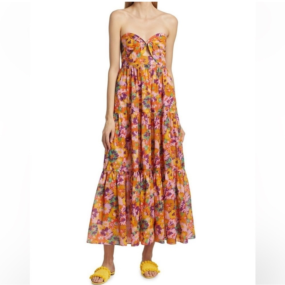 Zimmerman Floral Violet Cut-out Tiered Cotton Midi Dress